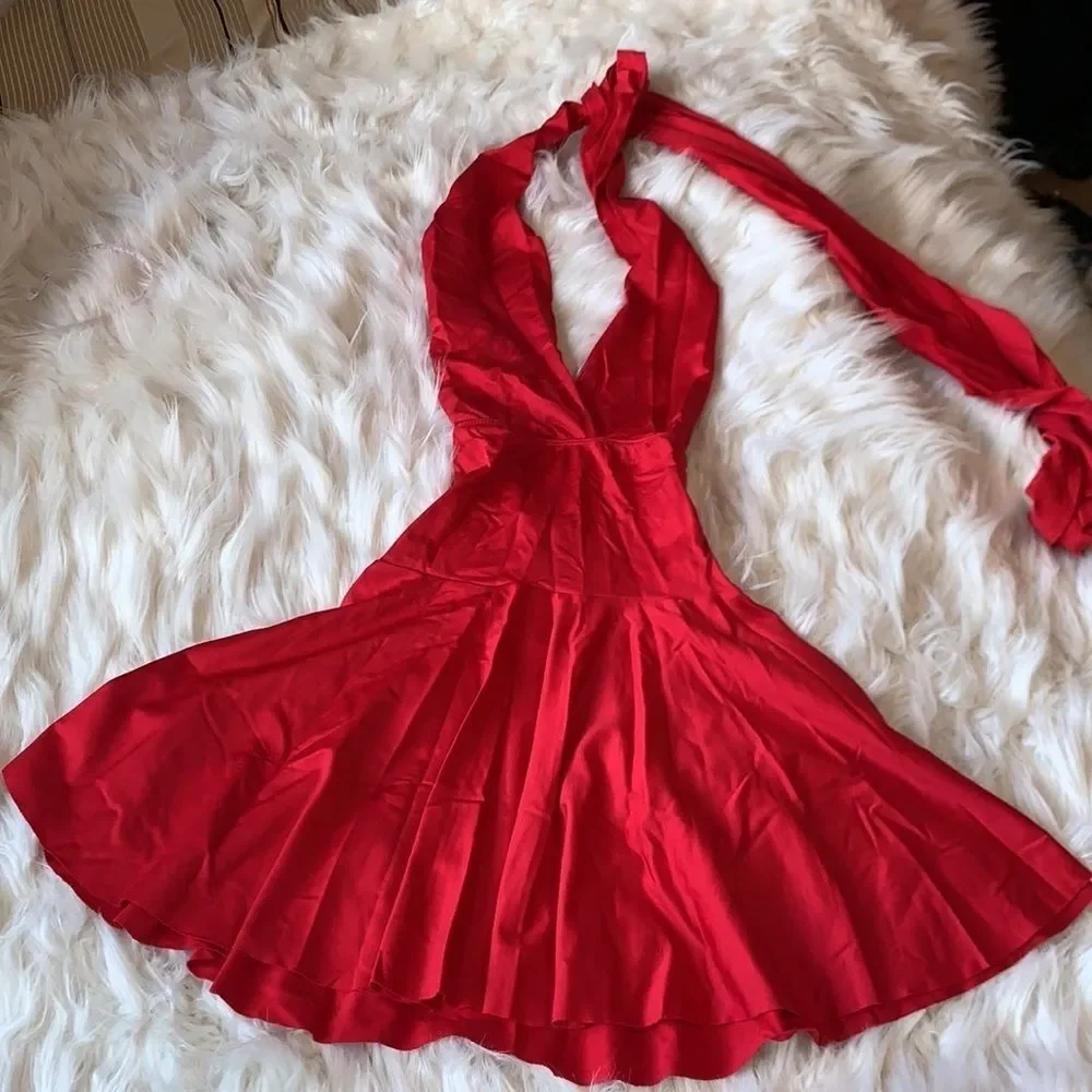 MotionWear Red Plunge Dress Medium Child 8-10